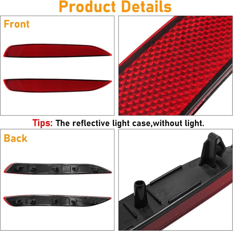 Abodvu Compatible with Chevy Equinox Rear Bumper Reflectors 2018-2022,Left Driver & Right Passenger Side Rear Bumper Red Marker Trims,Back Reflector W/O Bulbs Replacement for 3rd Gen Equinox,(1Pair) - Image 5